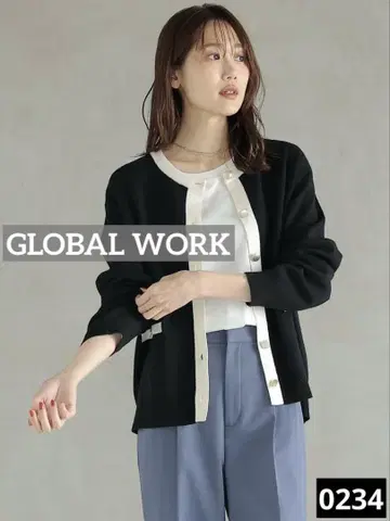 0234 GLOBAL WORK 멜티 크루 가디건 블랙