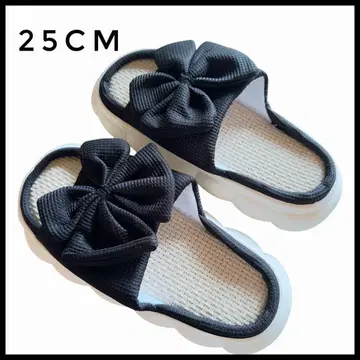리본 포함 샌들 25CM 블랙 블랙 [ 미사용 ]