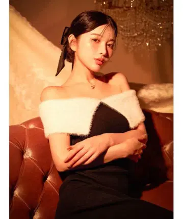 택 포함 미사용 새상품 DARICH 다리치 바이컬러 오프숄더 롱 원피스