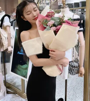 택 포함 미사용 새상품 DARICH 다리치 바이컬러 오프숄더 롱 원피스