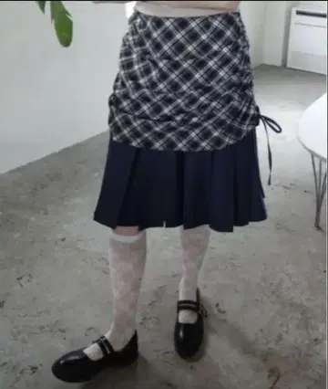 idem drawstring check pleats skirt