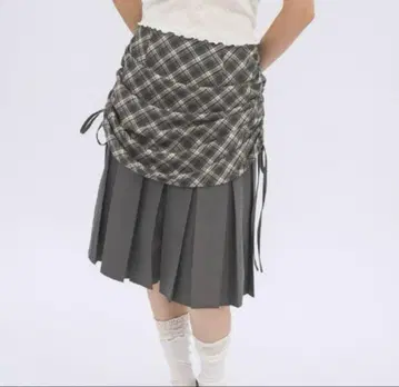 idem drawstring check pleats skirt