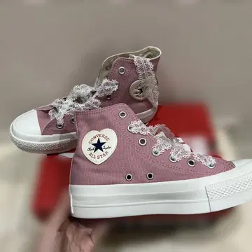 Converse All Star 핑크 레이스 통굽 하이컷 스니커즈