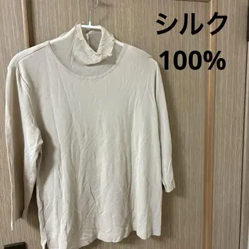 베이지 하이넥 메쉬 오부 소매 상의