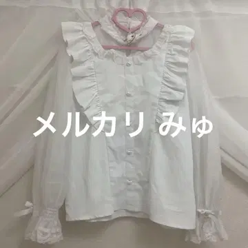 하트 버클 초커 시어 슬리브 블라우스 ROJITA 화이트