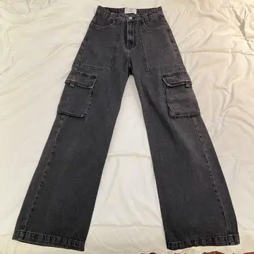 jouetie 다크 그레이 와이드 레그 카고 팬츠