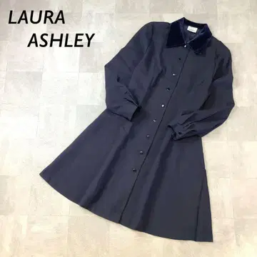 LAURA ASHLEY 울 벨로아 옷깃 셔츠 원피스 네이비