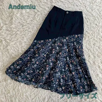 Andemiu 머메이드 스커트 네이비 꽃무늬 프리 사이즈