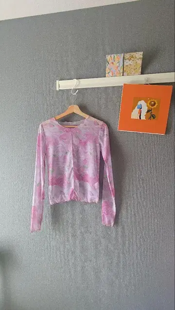 [새상품급] POPPY 시스루 상의 꽃무늬 긴팔 상의 핑크 계열