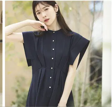 세탁 가능한 메탈 버튼 프렌치 셔츠 롱 기장 원피스 리조트