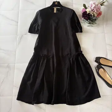 ROCHAS 반팔 원피스 블랙 플레어