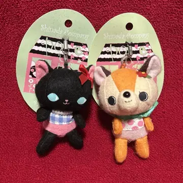 시나다 푸페 고양이 사슴 마스코트 스트랩 봉제 인형 새상품 레트로