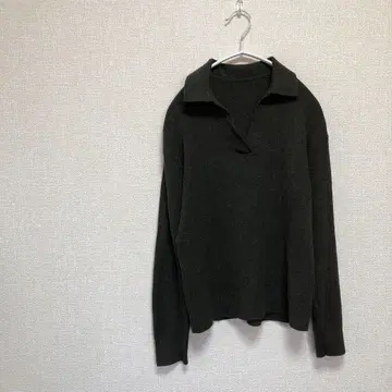 [ UNIQLO ] 다크 브라운 폴로 칼라 긴팔 니트 스웨터 [ M ]