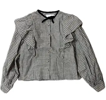 새상품급 에피누 체크 프릴 리본 긴팔 블라우스 블랙 M