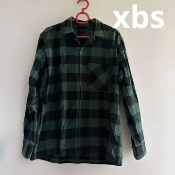 xbs 긴팔 셔츠 M 플란넬 셔츠 그린과 블랙 체크 03 큐빅