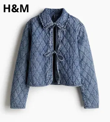 [ 새상품 ] H&M 퀼팅 데님 자켓 프론트 리본 XL