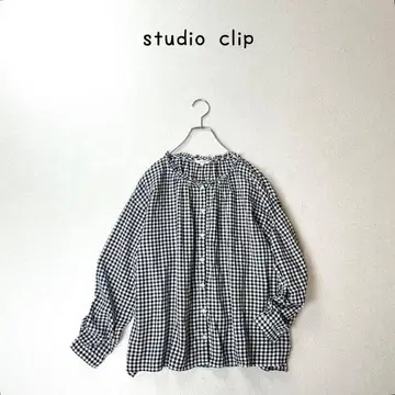 studio clip 깅엄 체크 개더 루즈핏 블라우스
