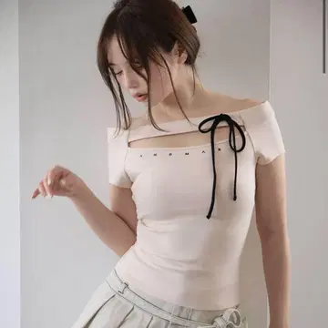 [ 정품 ] andmary Dada ribbon tops 핑크 베이지