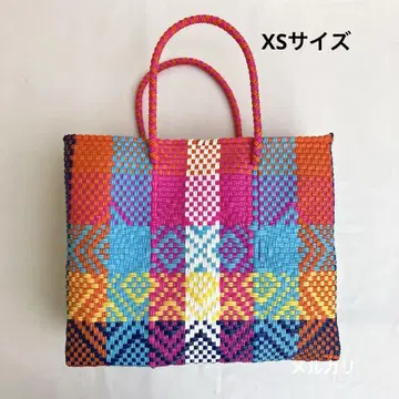 XS 사이즈 멀티 컬러 체크 메르카도 백 멕시코제 카고 백