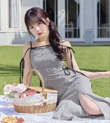 michellMacaron 사이드컷 깅엄 체크 원피스