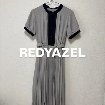 REDYAZEL 반팔 보타이 바이컬러 플리츠 원피스 S 미디엄 그레이