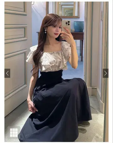 꽃무늬 프릴 블라우스 도킹 플레어 원피스[pm587a]