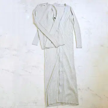 갤러리 바이 2 피스 앙상블 롱 가디건 리브 터틀넥