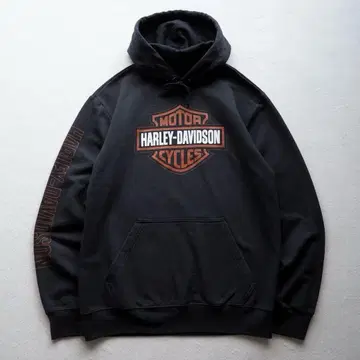 HARLEY DAVIDSON 소매 로고 풀오버 후드티 블랙 S 사이즈