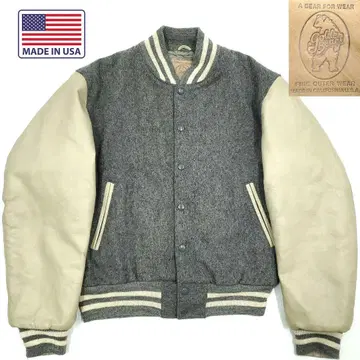 USA 골든 베어 남성용 L 사이즈 가죽 암 바시티 자켓 그레이 1130