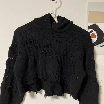 ZARA 후드 부착 블랙 니트 스웨터 XS