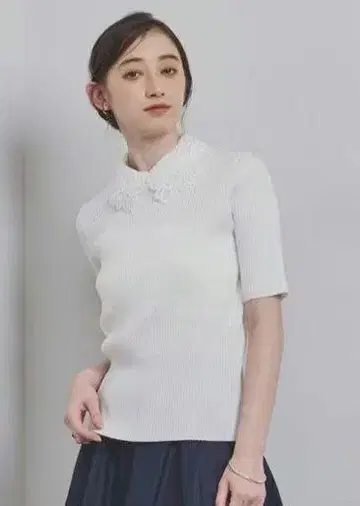 UNITEDARROWS 유나이티드 애로우즈 반팔 니트 레이스 옷깃