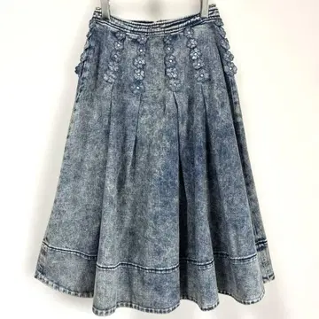 스트로베리 필드 플레어 데님 스커트 스터드 인디고 종아리 기장