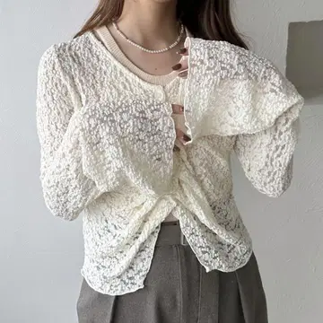 apres jour clair 모듬 레이스 시어 가디건