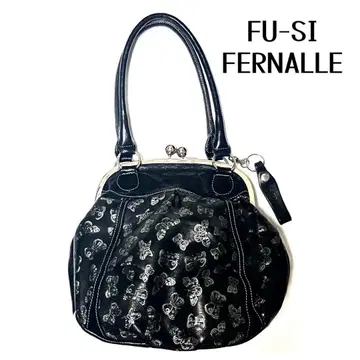 FU-SI FERNALLE 소가죽 귀여운 가마구치 핸드백 나비 패턴 블랙