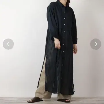 비트코 BITTOKO 쉬폰 플리츠 셔츠 원피스 맥시 길이 블랙
