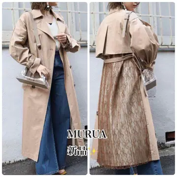 무루아 백 레이스 트렌치코트 레이스 플리츠 베이지 MURUA