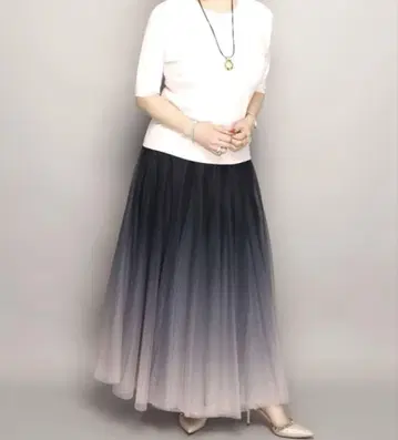 Anne Coquine 프린트 튤 볼륨 롱 스커트