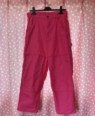 [ Beams boy ] 핑크 데님 카고 팬츠 복수 포켓 FUCHSIA