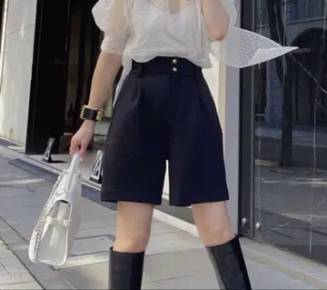 이데알루체 골드 버튼 숏팬츠 네이비
