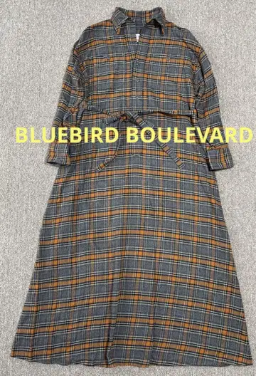 BLUEBIRD BOULEVARD 체크 로고 자수 셔츠 원피스