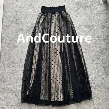 AndCouture 앙데팡당 허리 리브 도트 튤 스커트