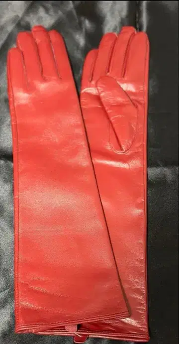 천연 가죽 빨간색 장갑 롱 약 50cm 사이즈 선택