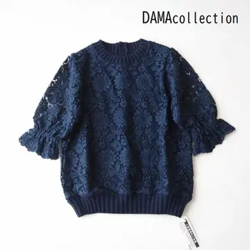 DAMA collection  네이비 전체 레이스 5부 소매 상의 S