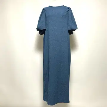 터콰이즈 블루 벌룬 슬리브 롱 원피스