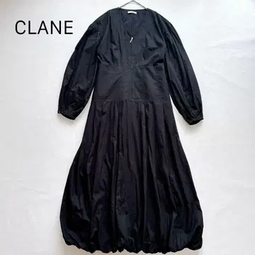 CLANE 클라네 벌룬 롱 원피스 블랙 V넥 코튼 사이즈 1