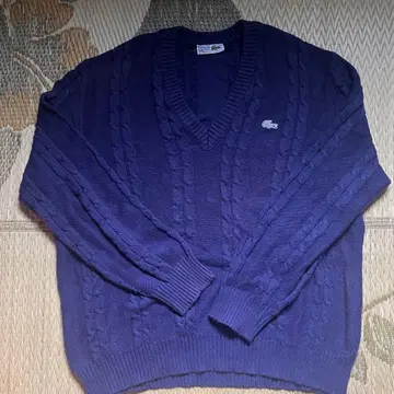 LACOSTE 네이비 케이블 니트 스웨터