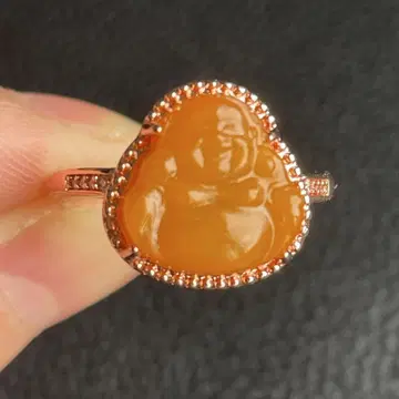로즈 골드 닭 기름 노랑 밀랍 미륵불 반지 12 x 12mm 프리 사이즈