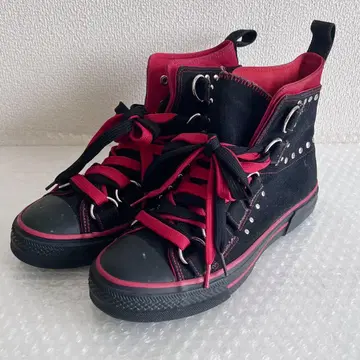 Yosuke 스터드 하이컷 스니커즈 23.5cm 블랙/빨간색