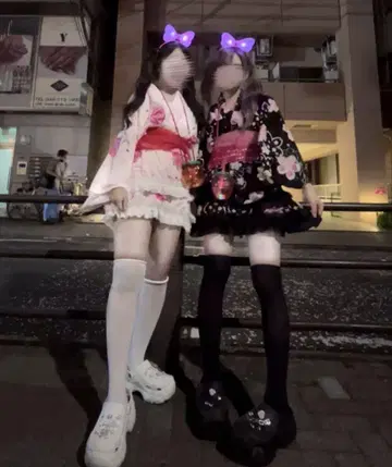 유카타 드레스 M 블랙 핑크 지뢰 양산