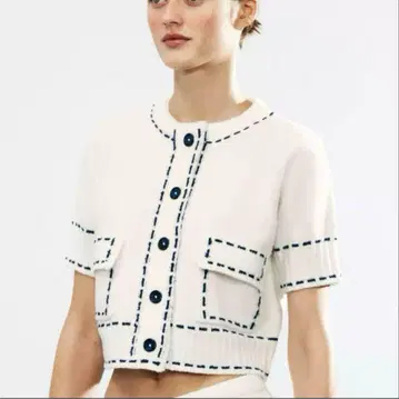 ZARA 스티치 숏 슬리브 니트 자켓 M 사이즈